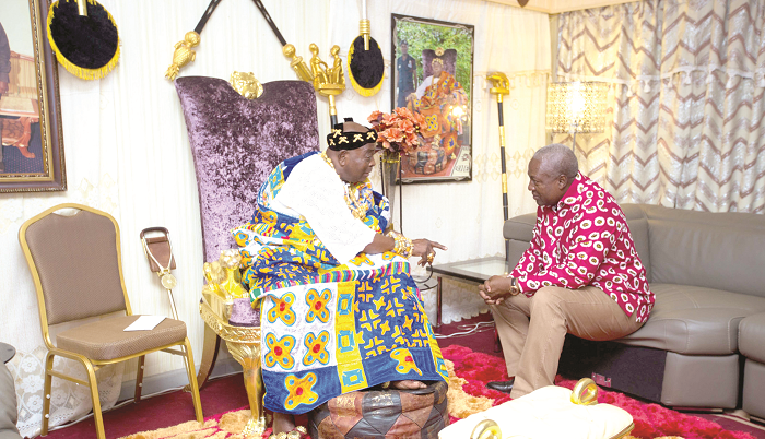 President Mahama in a tête-à-tête with Togbui Sri during his tour of the Volta Region President Mahama in a tête-à-tête with Togbui Sri during his tour of the Volta Region